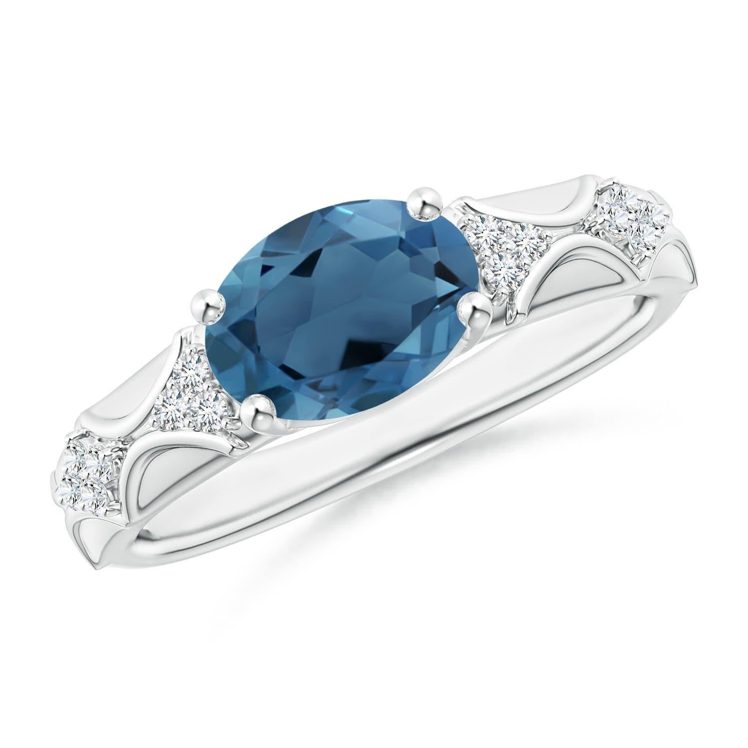 Anello Angara con Topazio Blu di Londra ovale naturale da 2,25 carati e diamante in oro massiccio 14K in vendita 1