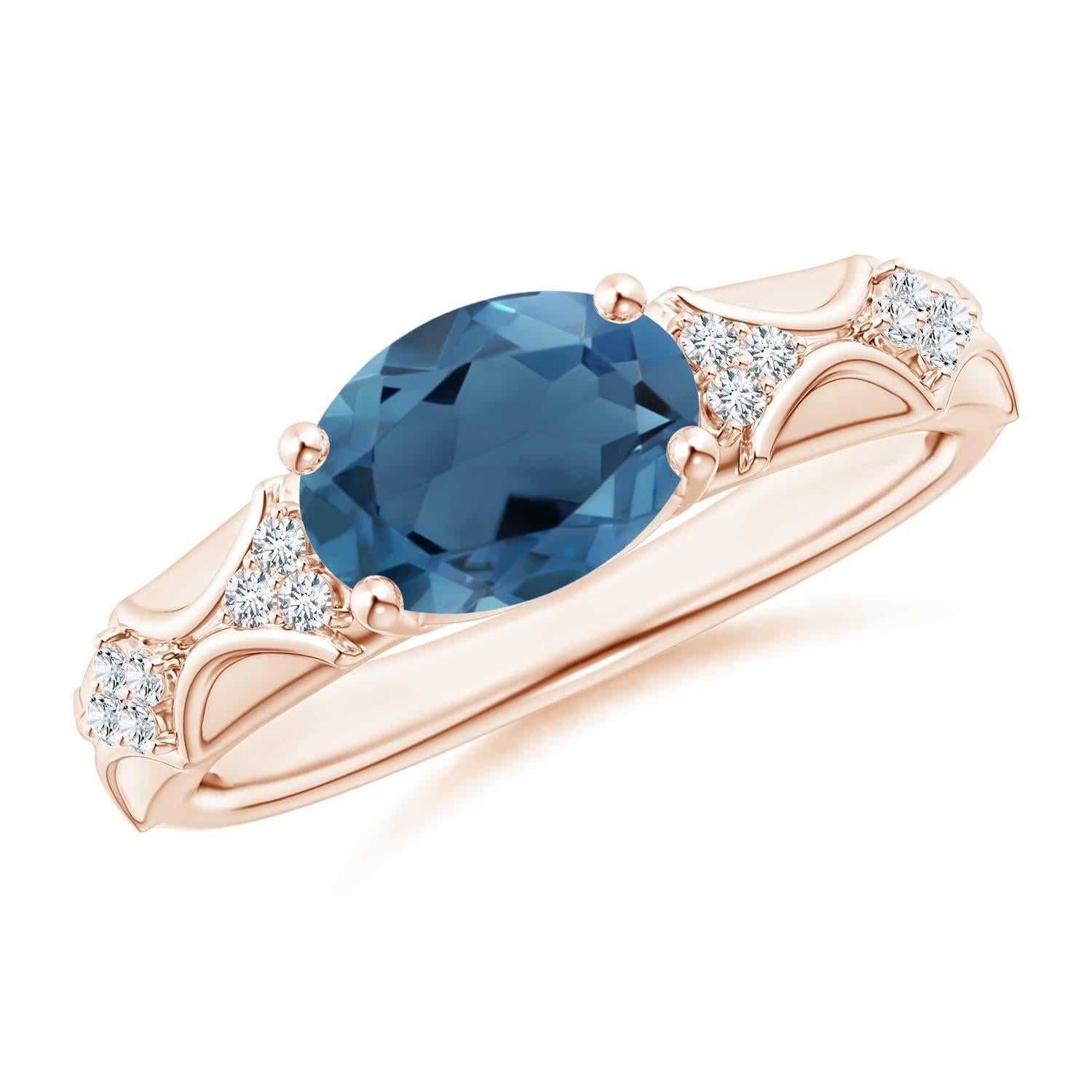Anello Angara con Topazio Blu di Londra ovale naturale da 2,25 carati e diamante in oro massiccio 14K in vendita 2