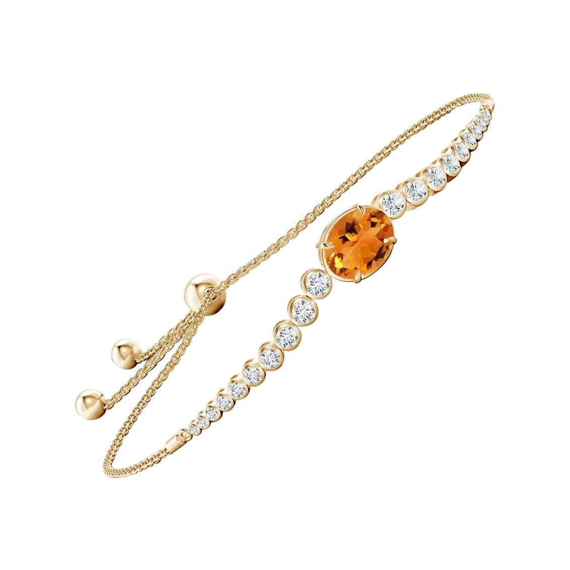 Angara Pulsera Bolo de Citrino Natural Oval de 2,5 ct con Diamantes Biselados en Oro de 14K en venta