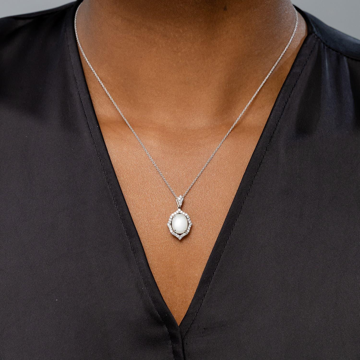 Modern Angara Natural Oval 2.5ct Moonstone and Diamond Halo Pendant in 14K Solid Gold For Sale