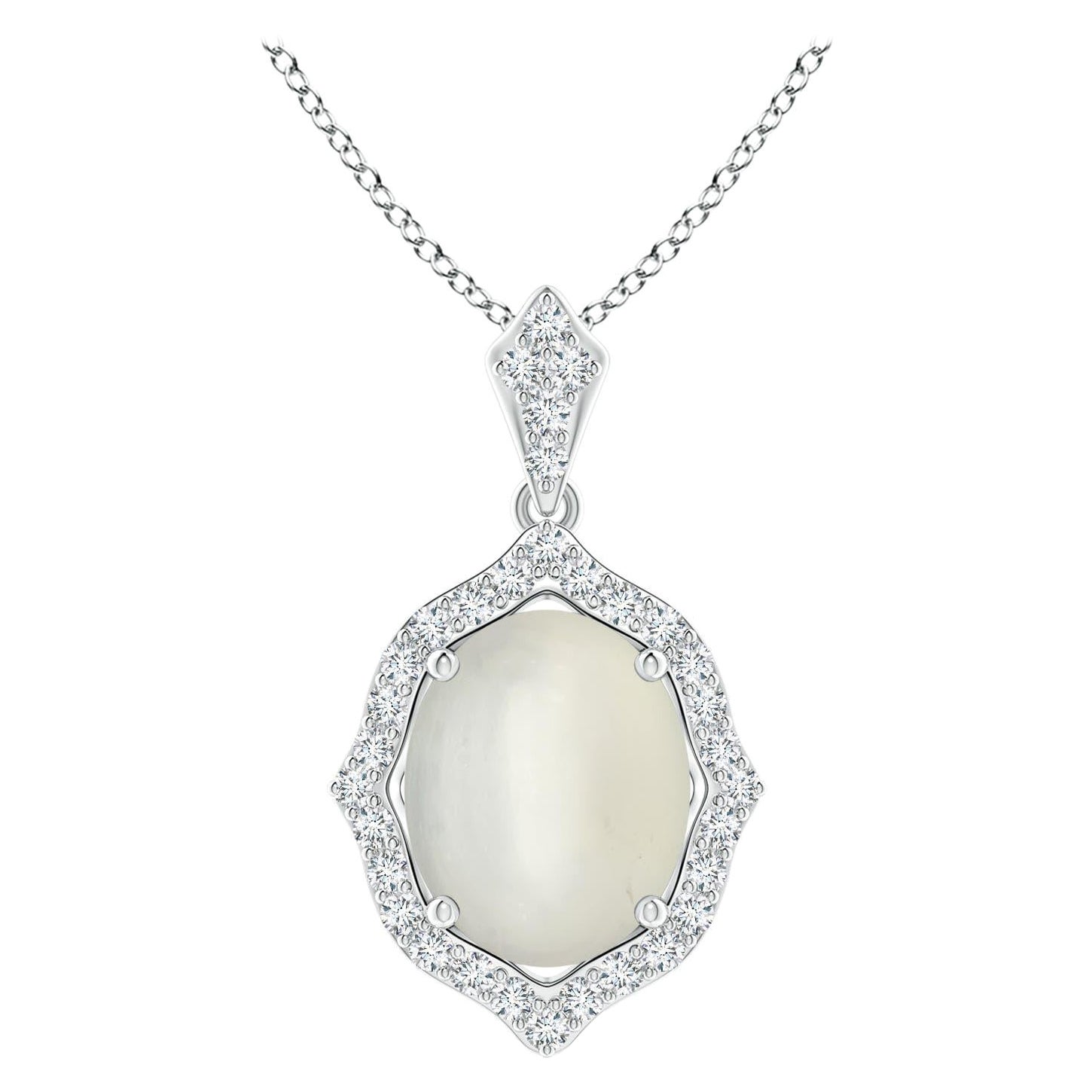 Angara Natural Oval 2.5ct Moonstone and Diamond Halo Pendant in 14K Solid Gold For Sale