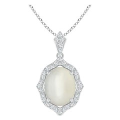 Angara Natural Oval 2.5ct Moonstone and Diamond Halo Pendant in 14K Solid Gold