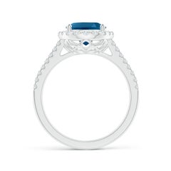 Angara Natural Oval 3.25 ct London Blue Topaz Split Shank Halo Ring in 14K Gold