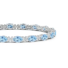 Angara Natural Oval 7.2 ct Aquamarine Tennis Bracelet with Diamonds in 14K Gold
