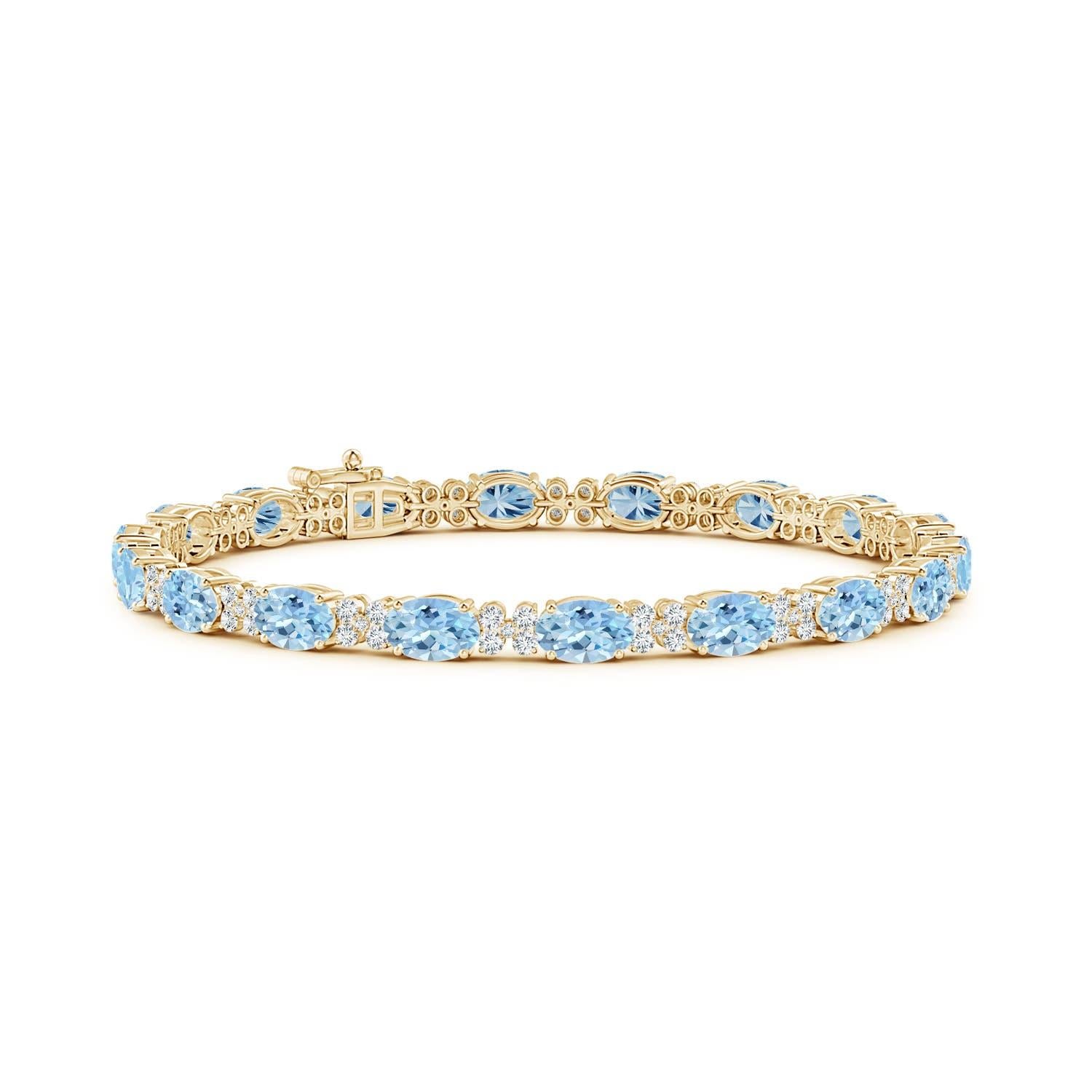 Angara Natural Oval 7.2 ct Aquamarine Tennis Bracelet with Diamonds in 14K Gold In New Condition For Sale In Los Angeles, CA