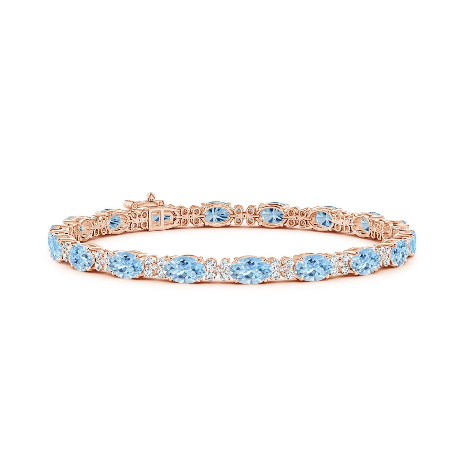 Women's Angara Natural Oval 7.2 ct Aquamarine Tennis Bracelet with Diamonds in 14K Gold For Sale