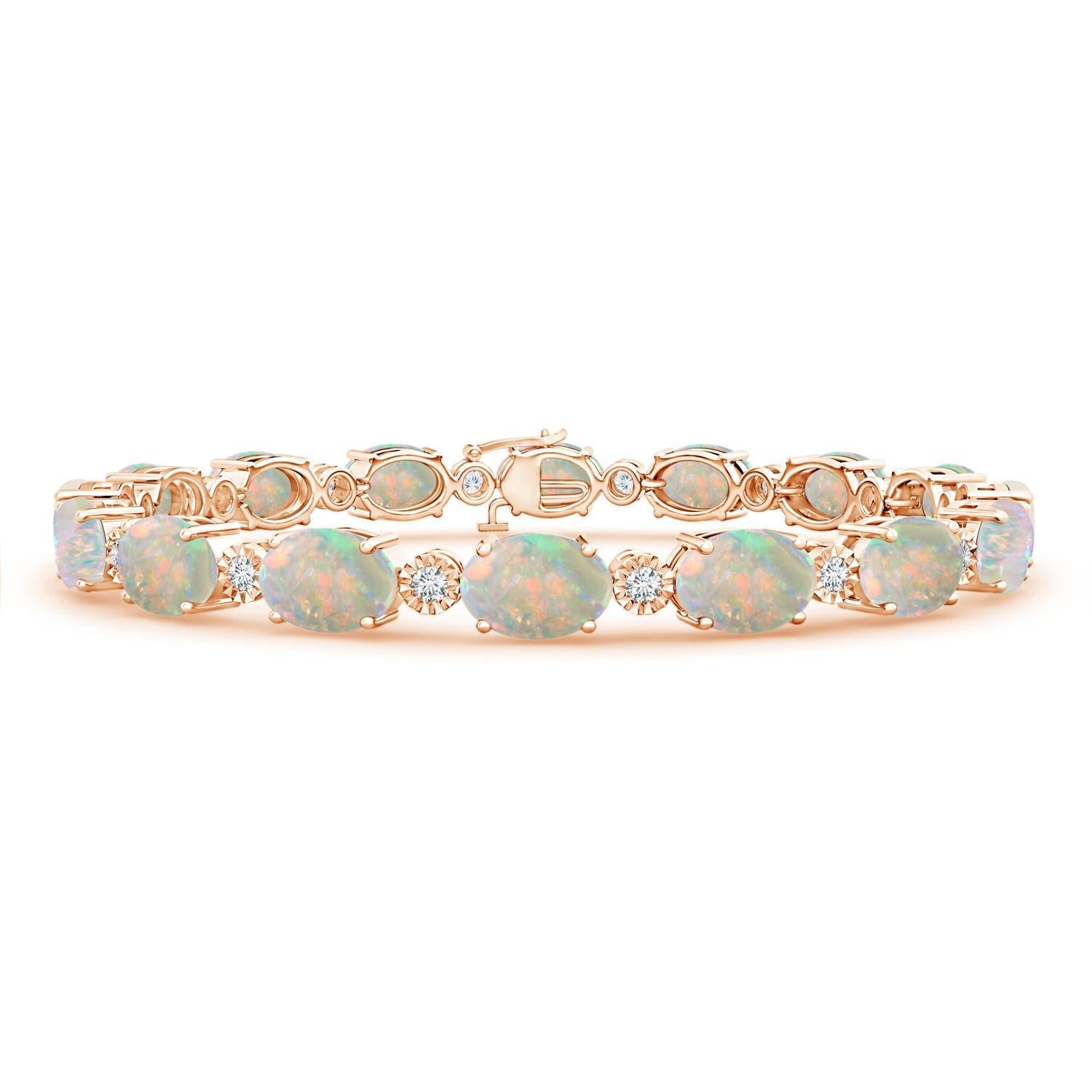Angara Natural Oval 8,1ct Opal Armband mit Illusion Diamanten in 14K Solid Gold im Angebot 1