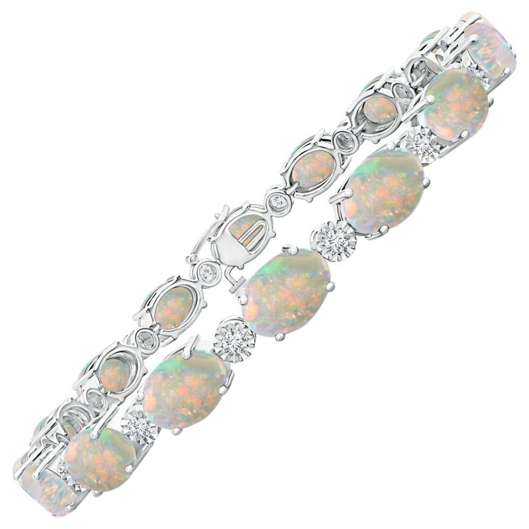 Angara Natural Oval 8,1ct Opal Armband mit Illusion Diamanten in 14K Solid Gold im Angebot