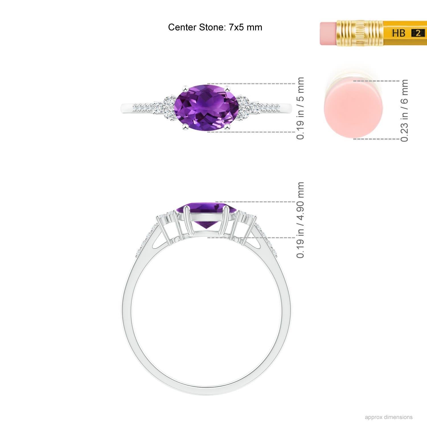 De las mujeres Anillo solitario de amatista ovalada natural Angara con trío de diamantes en oro macizo de 14 quilates en venta