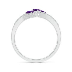 Angara Natural Oval Amethyst Three Stone Ring with Diamonds in 14K Solid Gold