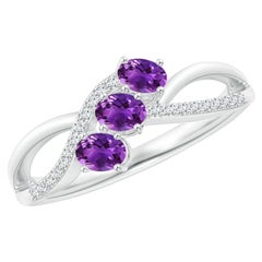 Angara natürlichen ovalen Amethyst drei Stein Ring mit Diamanten in 14K massivem Gold
