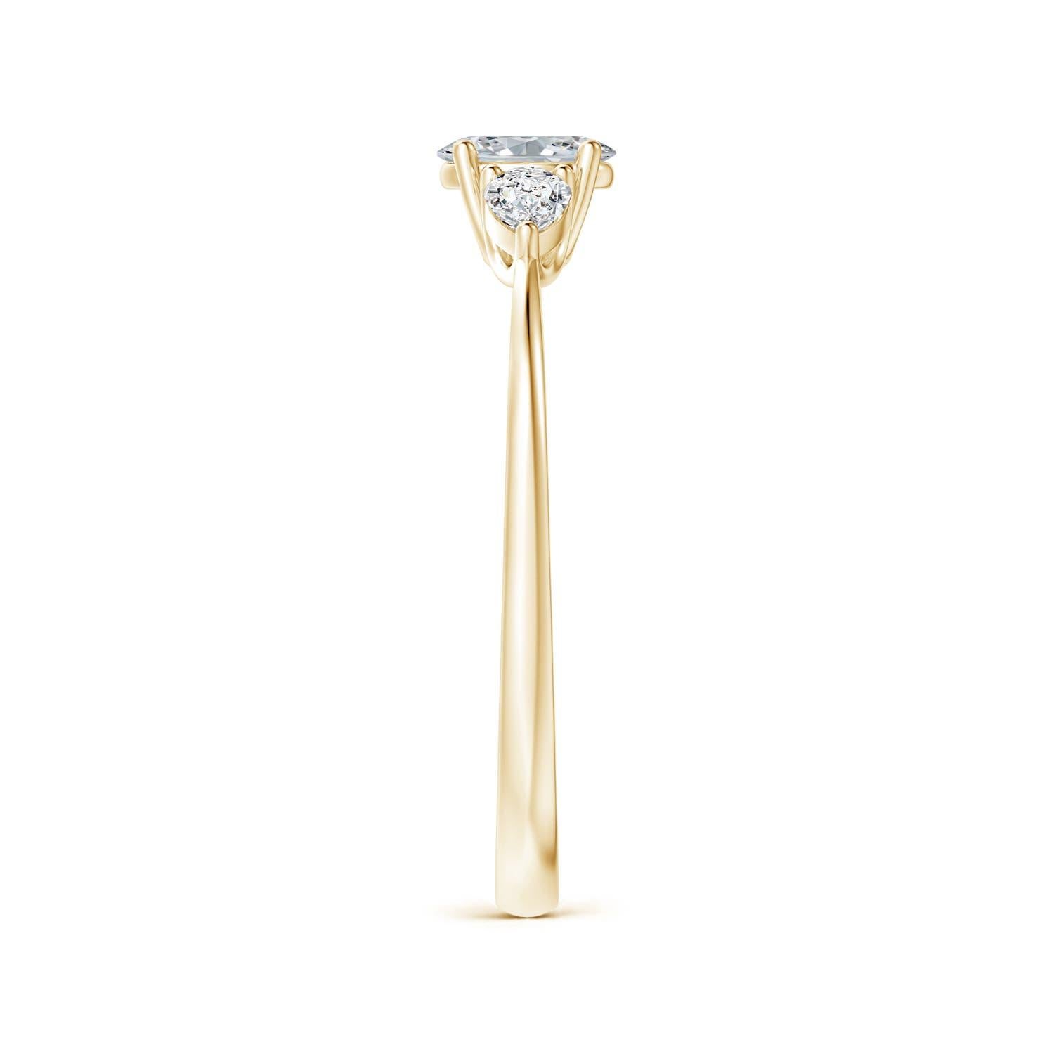 Oval Cut Angara Natural Oval and Pear-Shaped Diamond Three Stone Ring in 14K Solid Gold For Sale