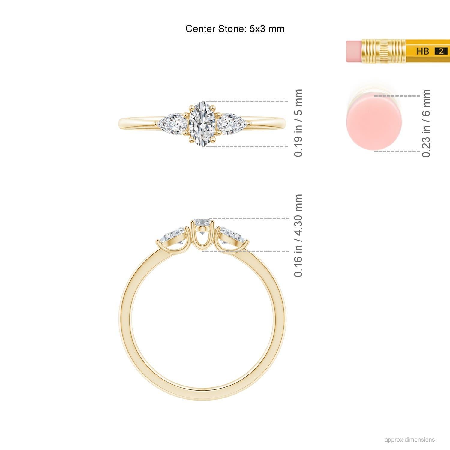 Angara Natural Oval and Pear-Shaped Diamond Three Stone Ring in 14K Solid Gold In New Condition For Sale In Los Angeles, CA