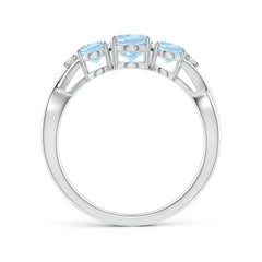 Anello di fidanzamento a tre pietre con acquamarina ovale naturale di Angara in oro massiccio 14K