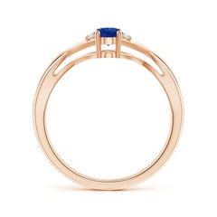 Angara Natural Oval Blue Sapphire Crossover Ring with Diamond in 14K Solid Gold