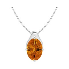 Angara Natural Oval CItrine Wishbone Pendant in 14K Solid Gold for Women
