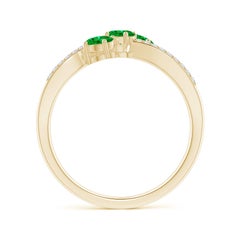 Angara Natural Oval Emerald Three Stone Ring with Diamonds in 14K Solid Gold