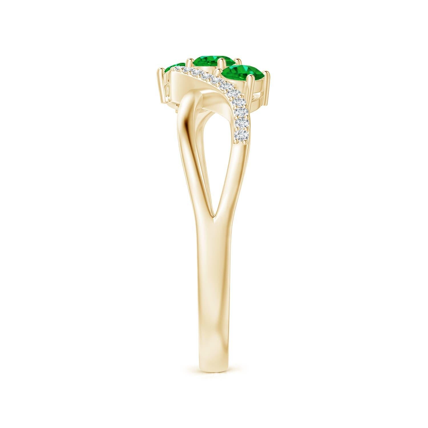 Oval Cut Angara Natural Oval Emerald Three Stone Ring with Diamonds in 14K Solid Gold For Sale