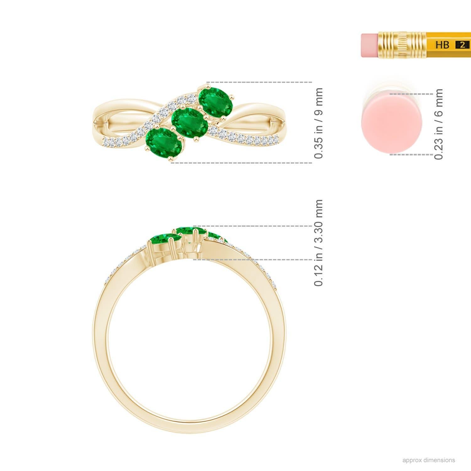 Angara Natural Oval Emerald Three Stone Ring with Diamonds in 14K Solid Gold In New Condition For Sale In Los Angeles, CA