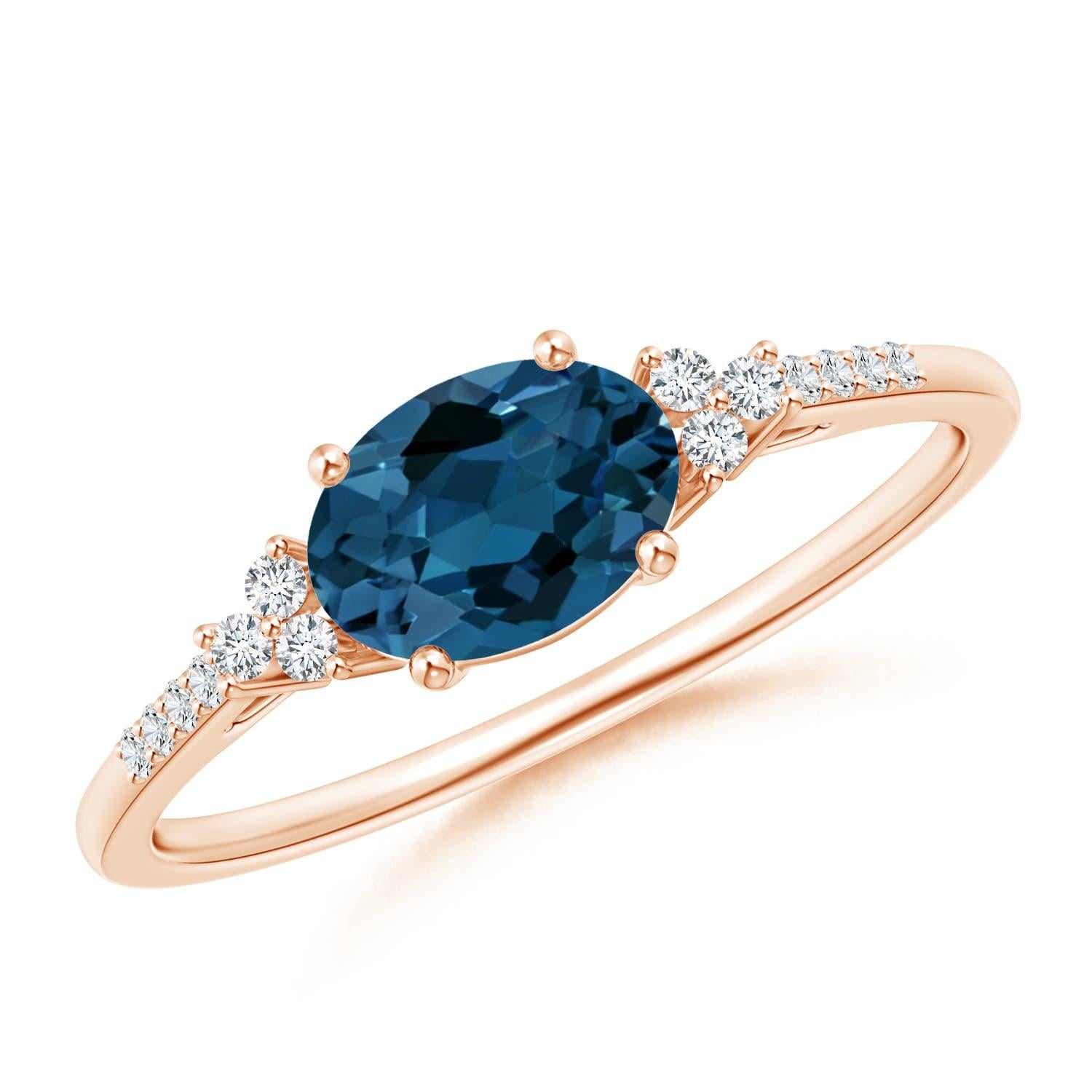 Anello Angara con Topazio Blu di Londra ovale naturale e diamanti in oro massiccio 14K in vendita 3