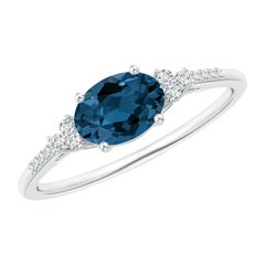 Anello Angara con Topazio Blu di Londra ovale naturale e diamanti in oro massiccio 14K