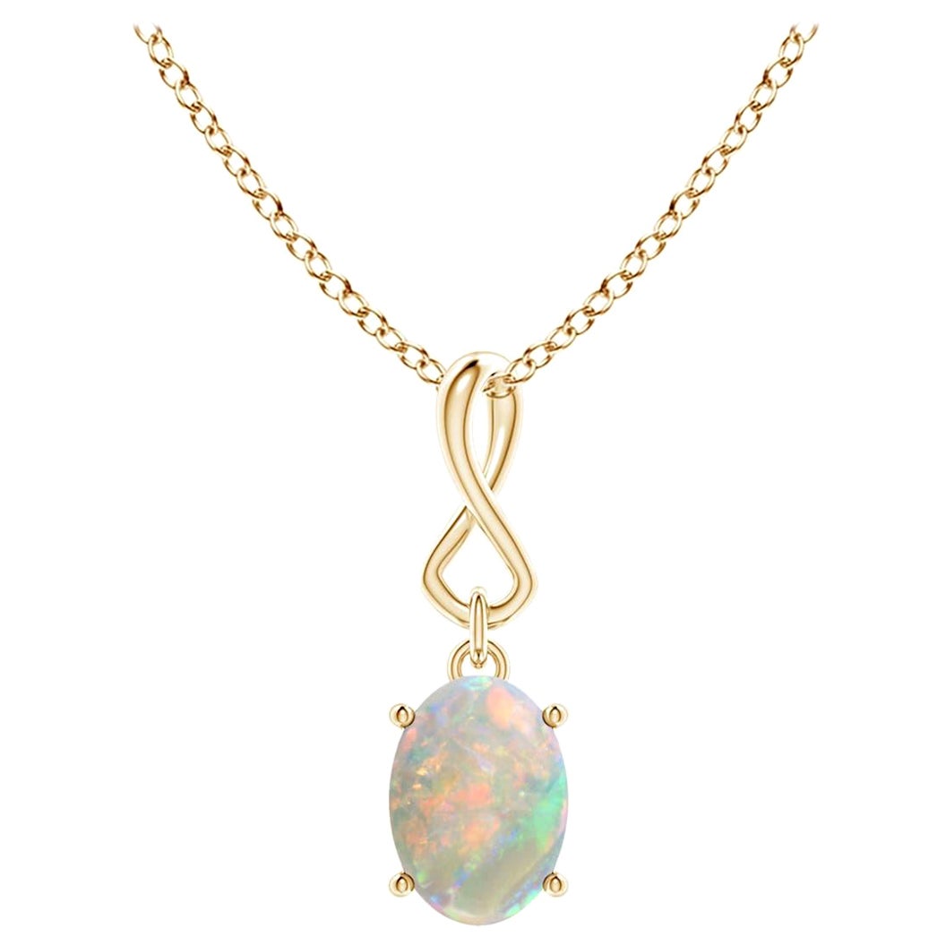 Angara Natural Oval Opal Dangle Pendant with Infinity Loop Bale 14K Solid Gold