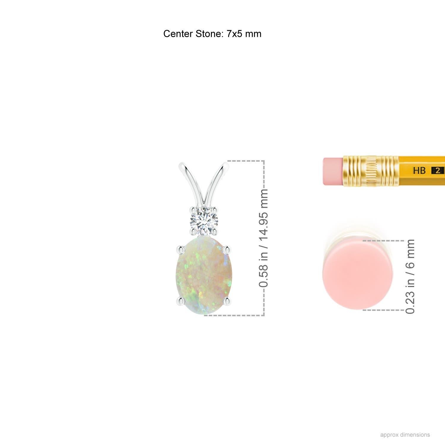 Oval Cut Angara Natural Oval Opal V-Bale Pendant with Diamond Accent in 14K Solid Gold For Sale