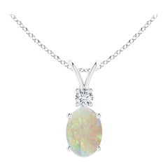 Angara Natural Oval Opal V-Bale Pendant with Diamond Accent in 14K Solid Gold