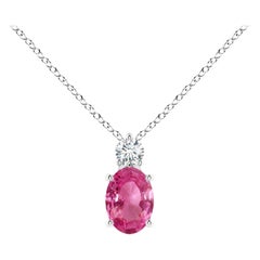 Ciondolo solitario con zaffiro rosa ovale naturale di Angara e diamante in oro 14K