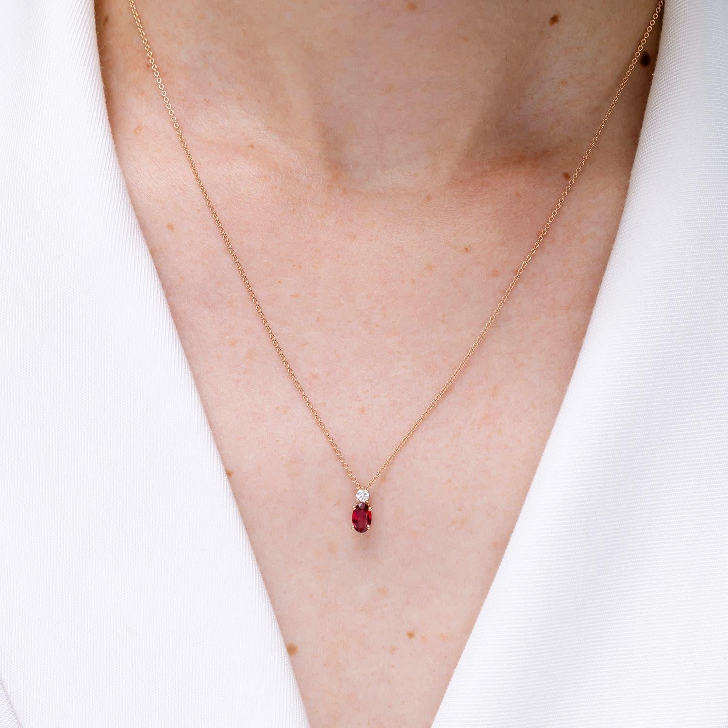 Modern Angara Natural Oval Ruby Solitaire Pendant with Diamond in 14K Solid Gold For Sale