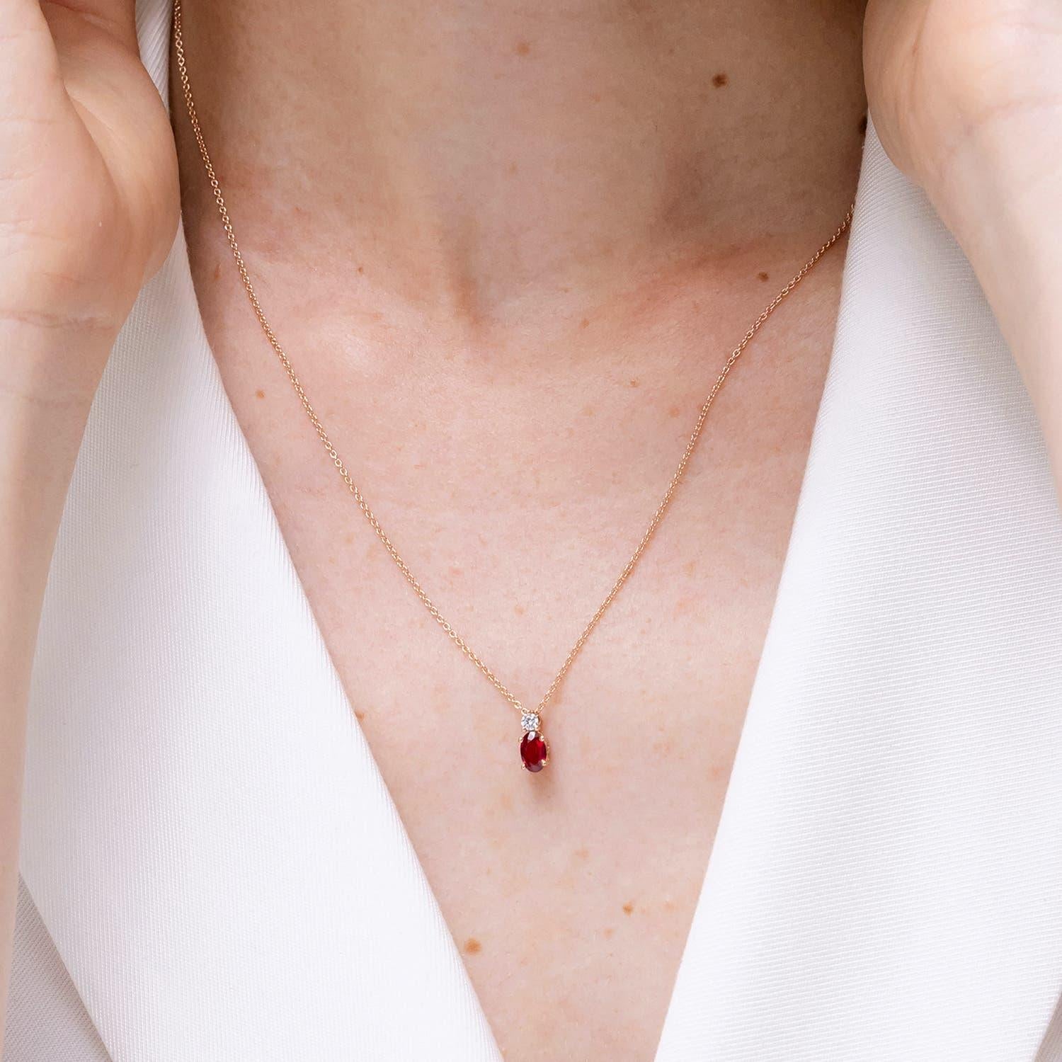Oval Cut Angara Natural Oval Ruby Solitaire Pendant with Diamond in 14K Solid Gold For Sale