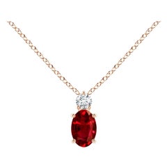 Angara Natural Oval Ruby Solitaire Pendant with Diamond in 14K Solid Gold