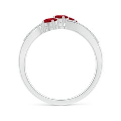 Angara Natural Oval Ruby Three Stone Bypass Ring with Diamonds in 14K Solid Gold
