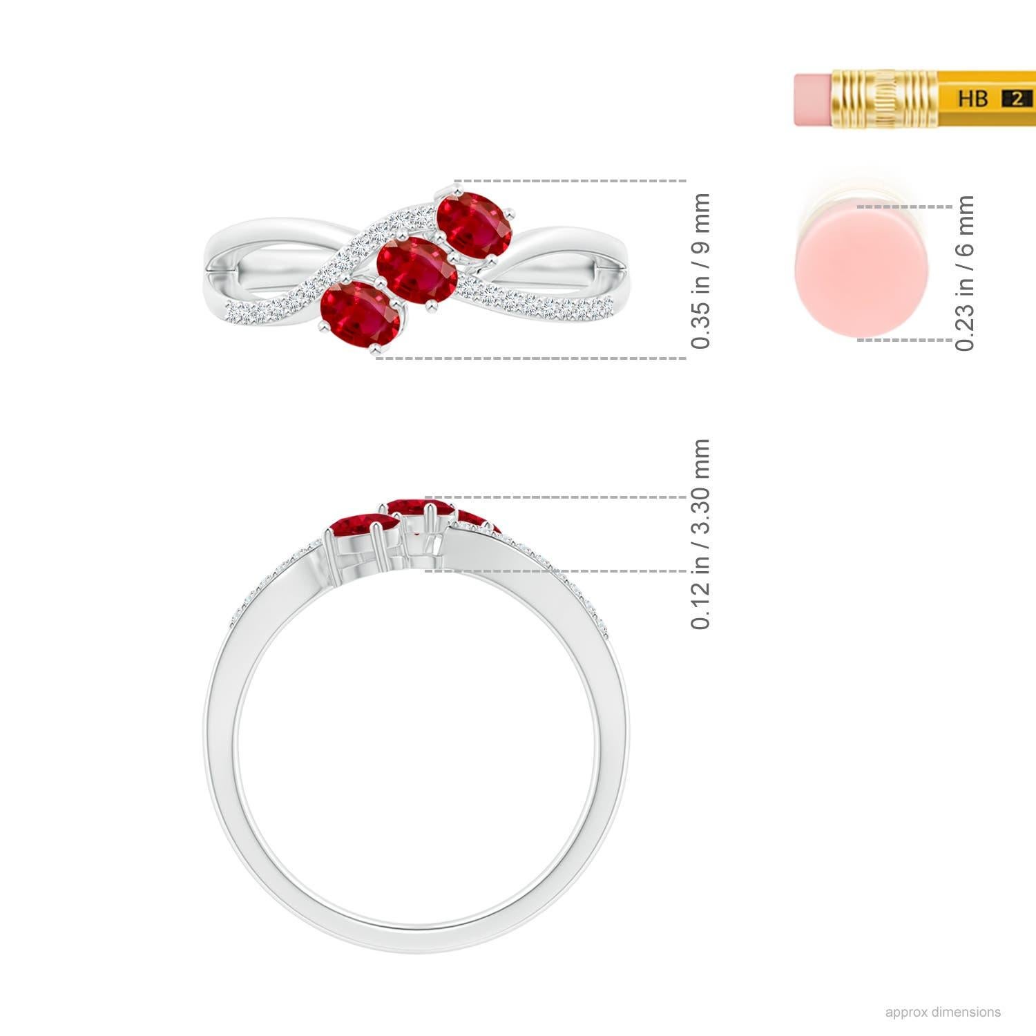 De las mujeres Anillo Bypass de Tres Piedras de Rubí Ovalado Natural de Angara con Diamantes en Oro Macizo de 14K en venta
