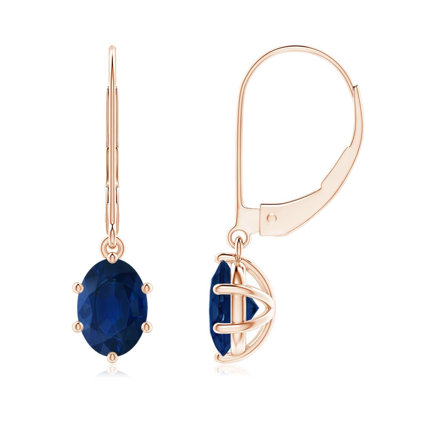 Angara - Boucles d'oreilles pendantes en or massif 14 carats avec saphir ovale naturel pour femmes Pour femmes en vente