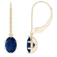 Angara - Boucles d'oreilles pendantes en or massif 14 carats avec saphir ovale naturel pour femmes