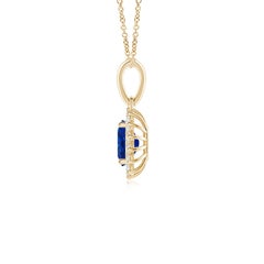 Angara 14K Gold Natural Oval Blue Sapphire Pendant with Diamond Halo