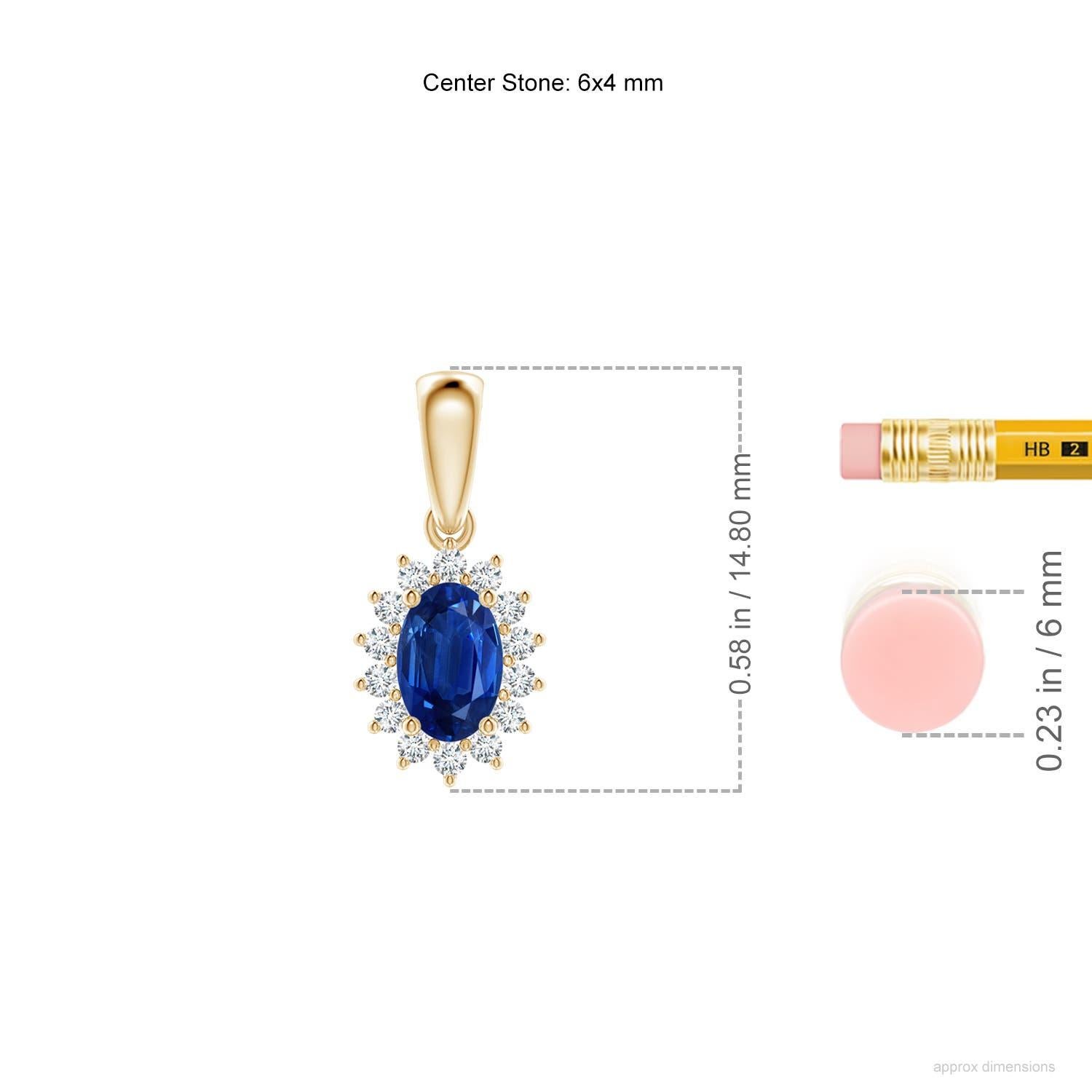 Colgante de zafiro ovalado natural Angara con halo de diamantes florales en oro macizo de 14 quilates en Nuevo estado para la venta en Los Angeles, CA
