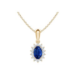 Colgante de zafiro ovalado natural Angara con halo de diamantes florales en oro macizo de 14 quilates