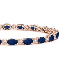 Angara Pulsera de zafiro natural ovalado con diamantes gitanos Oro macizo de 14 quilates