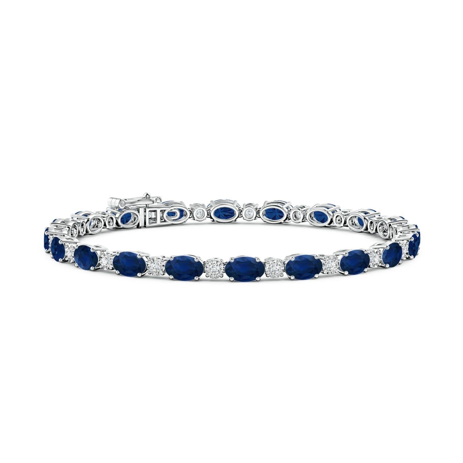 Bracelet de tennis en saphir ovale naturel avec diamants tziganes en or massif 14K d'Angara Pour femmes en vente