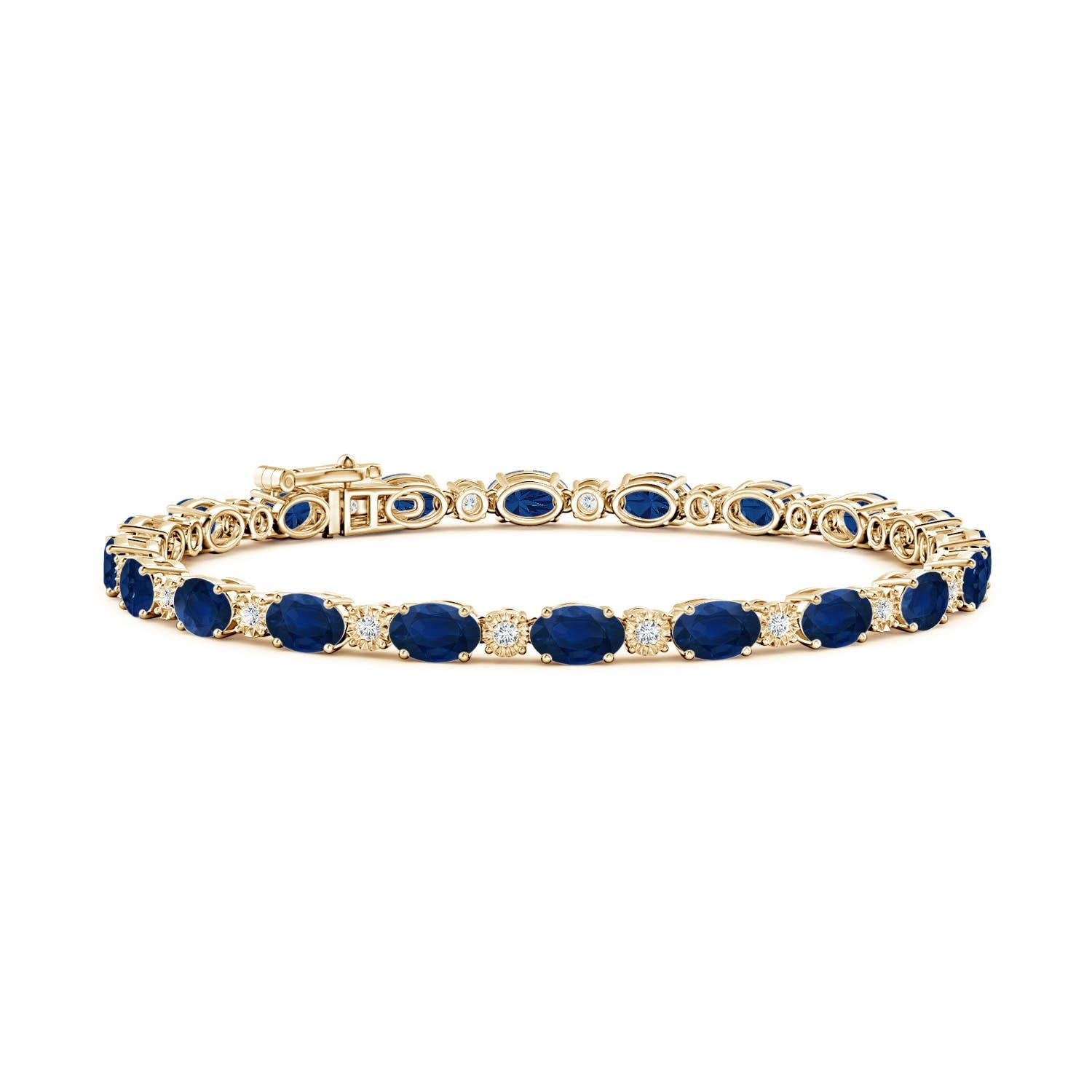 Bracelet de tennis en saphir ovale naturel avec diamants tziganes en or massif 14K d'Angara en vente 1