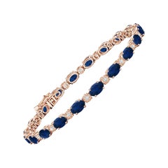 Bracelet de tennis en saphir ovale naturel avec diamants tziganes en or massif 14K d'Angara