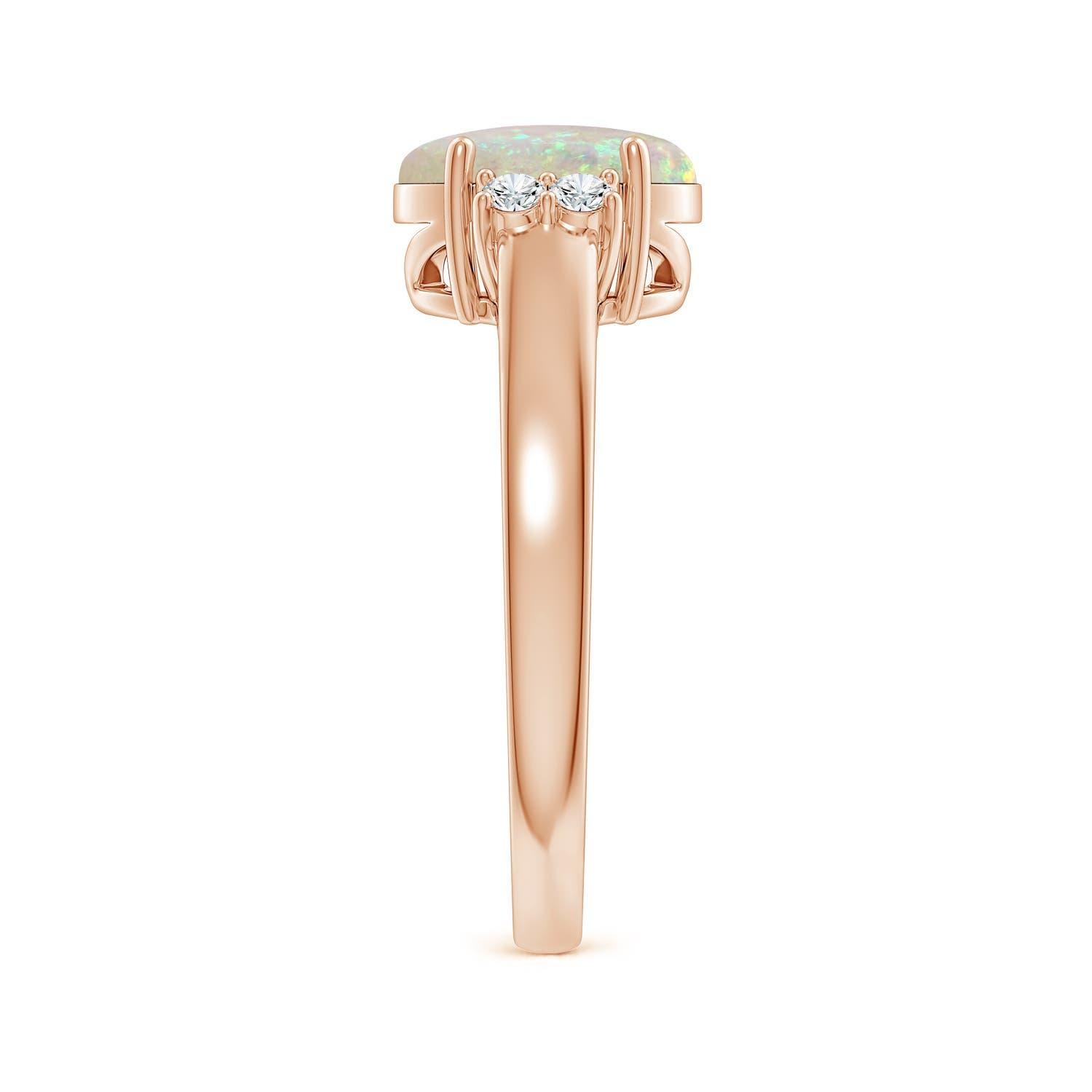 Angara Natural Oval-Shape 1.1ct Opal Solitaire Ring with Diamond 14K Solid Gold In New Condition For Sale In Los Angeles, CA