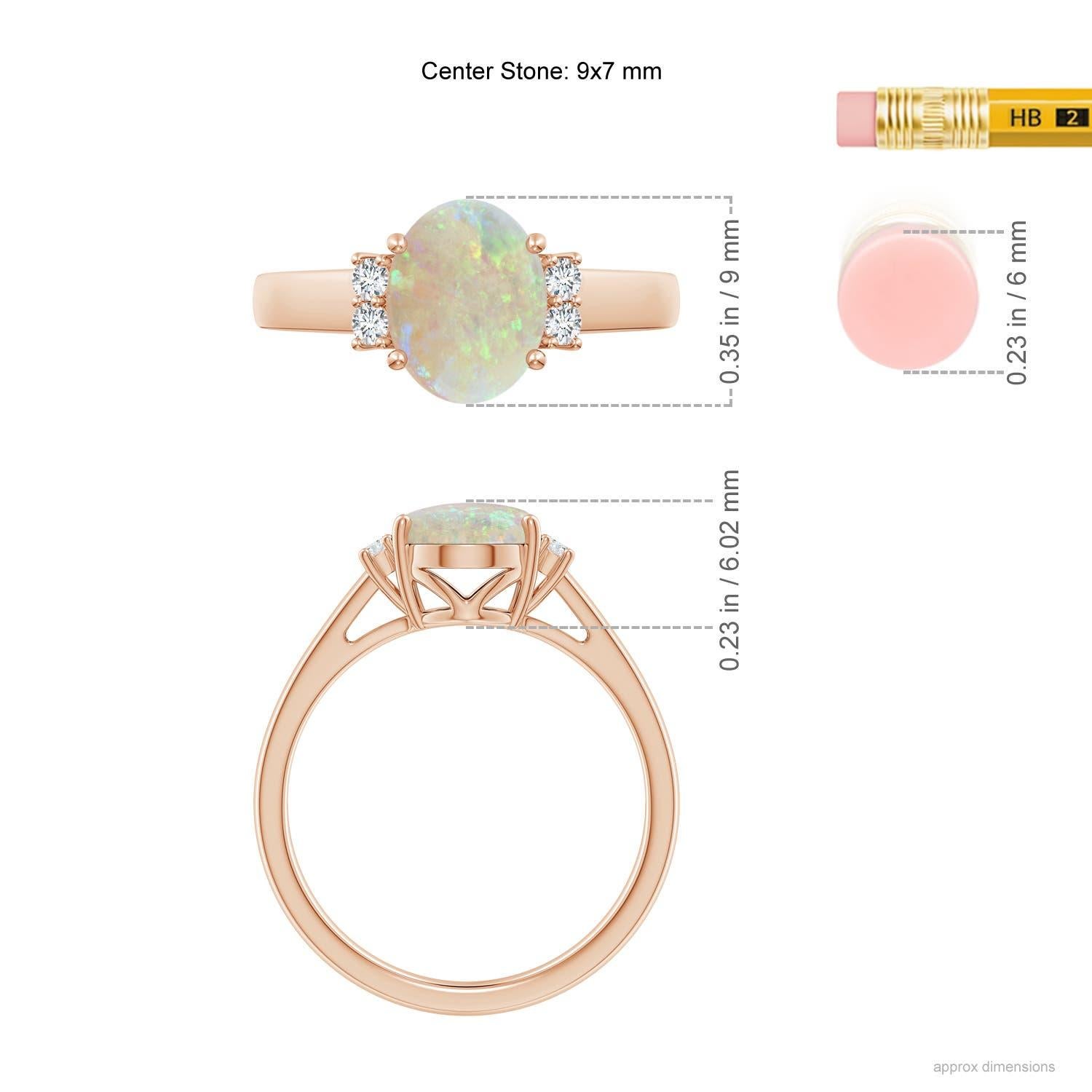 Angara Natural Oval-Shape 1.1ct Opal Solitaire Ring with Diamond 14K Solid Gold For Sale 1