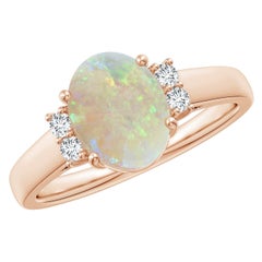 Angara Natural Oval-Shape 1.1ct Opal Solitaire Ring with Diamond 14K Solid Gold