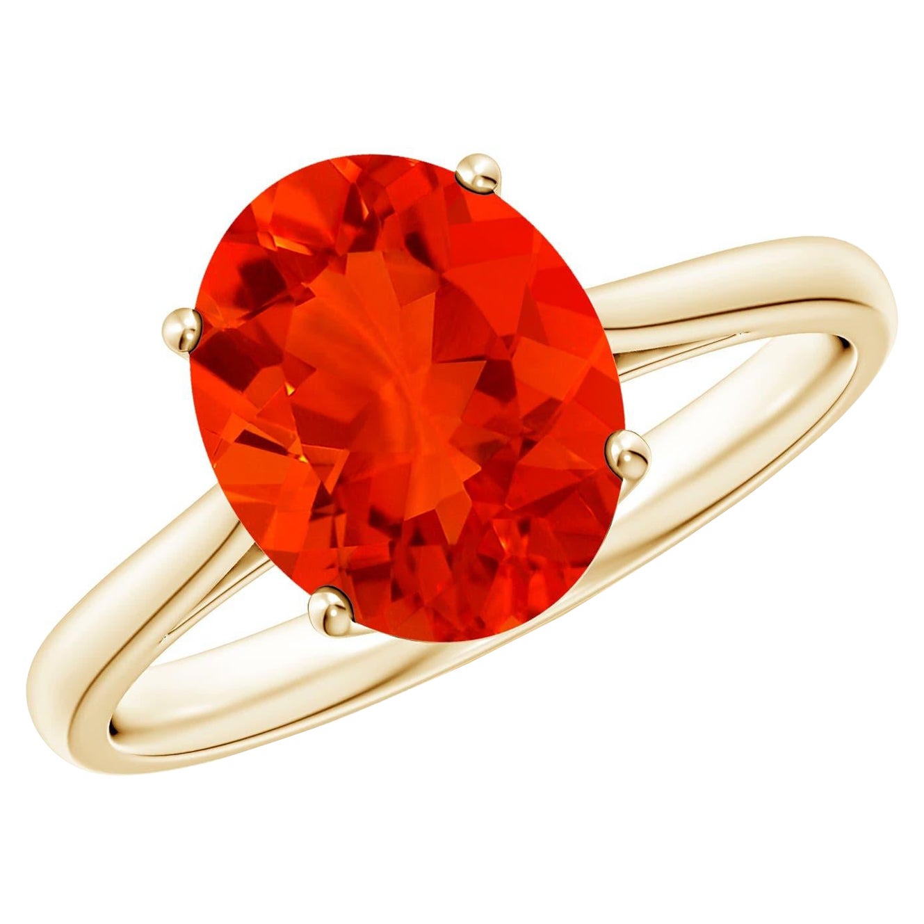 Angara natürlichen ovalen Solitär 1,6 kt Feuer Opal Cocktail-Ring in 14K massivem Gold