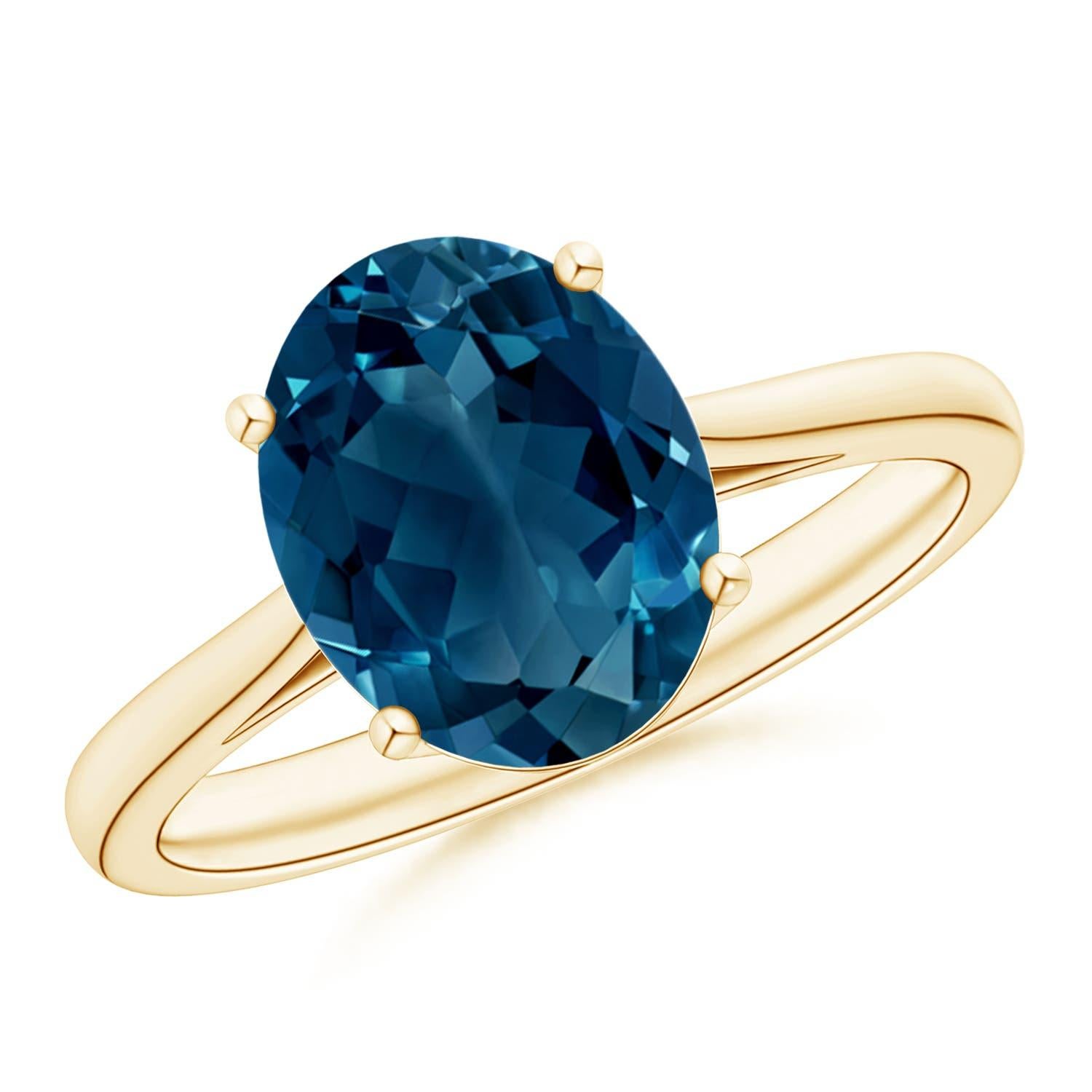 Angara Natürlicher ovaler Solitär 3,25ct Londoner Blautopas Cocktail Ring in 14K Gold im Angebot 1