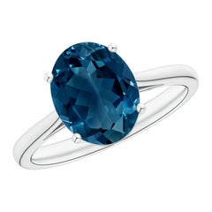 Angara Natural Oval Solitaire 3.25ct London Blue Topaz Cocktail Ring in 14K Gold