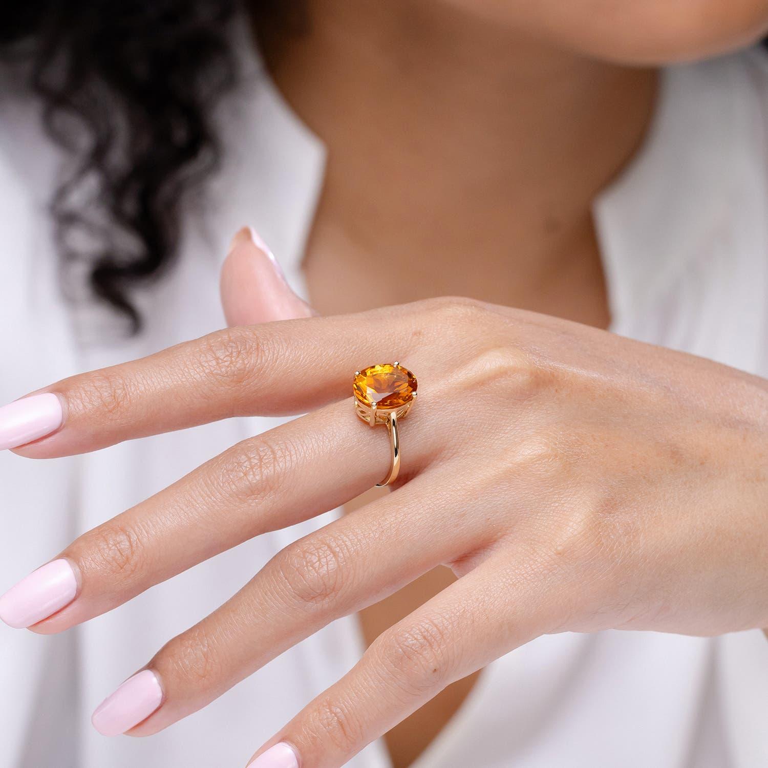 Angara natürlichen ovalen Solitär 4,1 ct Citrin Cocktail-Ring in 14K massivem Gold (Moderne) im Angebot